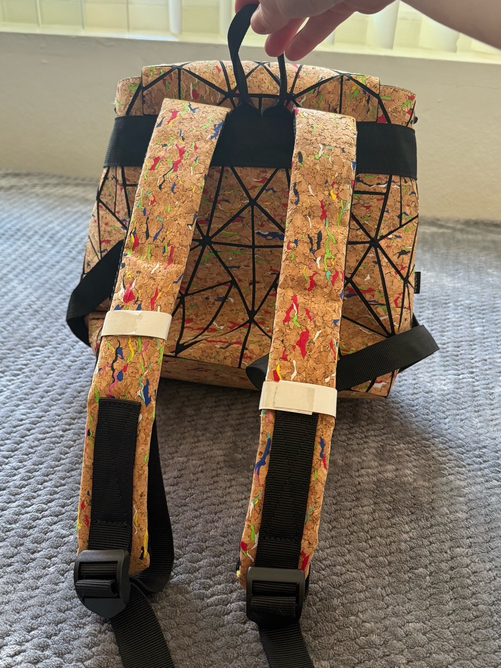 Geometric Cork Drawstring Backpack - Multicolor - Picture 2 of 7